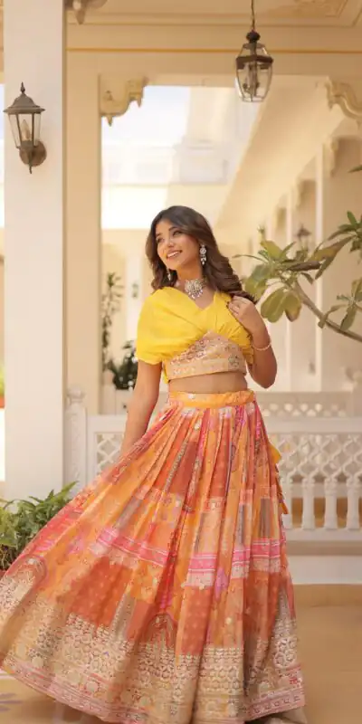 Yellow Russian Silk Embroidery Work Lehenga Choli | Lehenga, Bollywood Lehenga, Creative Lehenga, Designer Lehenga, Embroidered Lehenga, Party Wear Lehenga