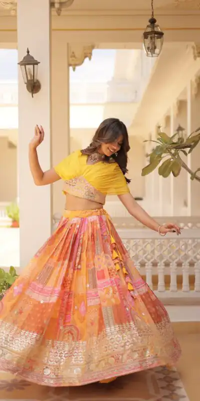 Yellow Russian Silk Embroidery Work Lehenga Choli | Lehenga, Bollywood Lehenga, Creative Lehenga, Designer Lehenga, Embroidered Lehenga, Party Wear Lehenga