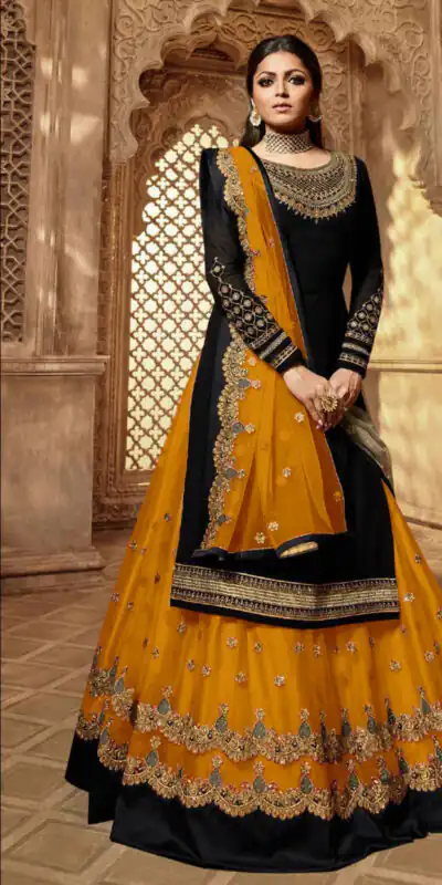 Yellow Satin Georgette Stone Work Salwar Suit | Jump Suits, Salwar suit, Casual Suits, Creative suits, Designer Suits, Palazzo Suits, Party Wear Suits, Patiala Suits, Straight Suits