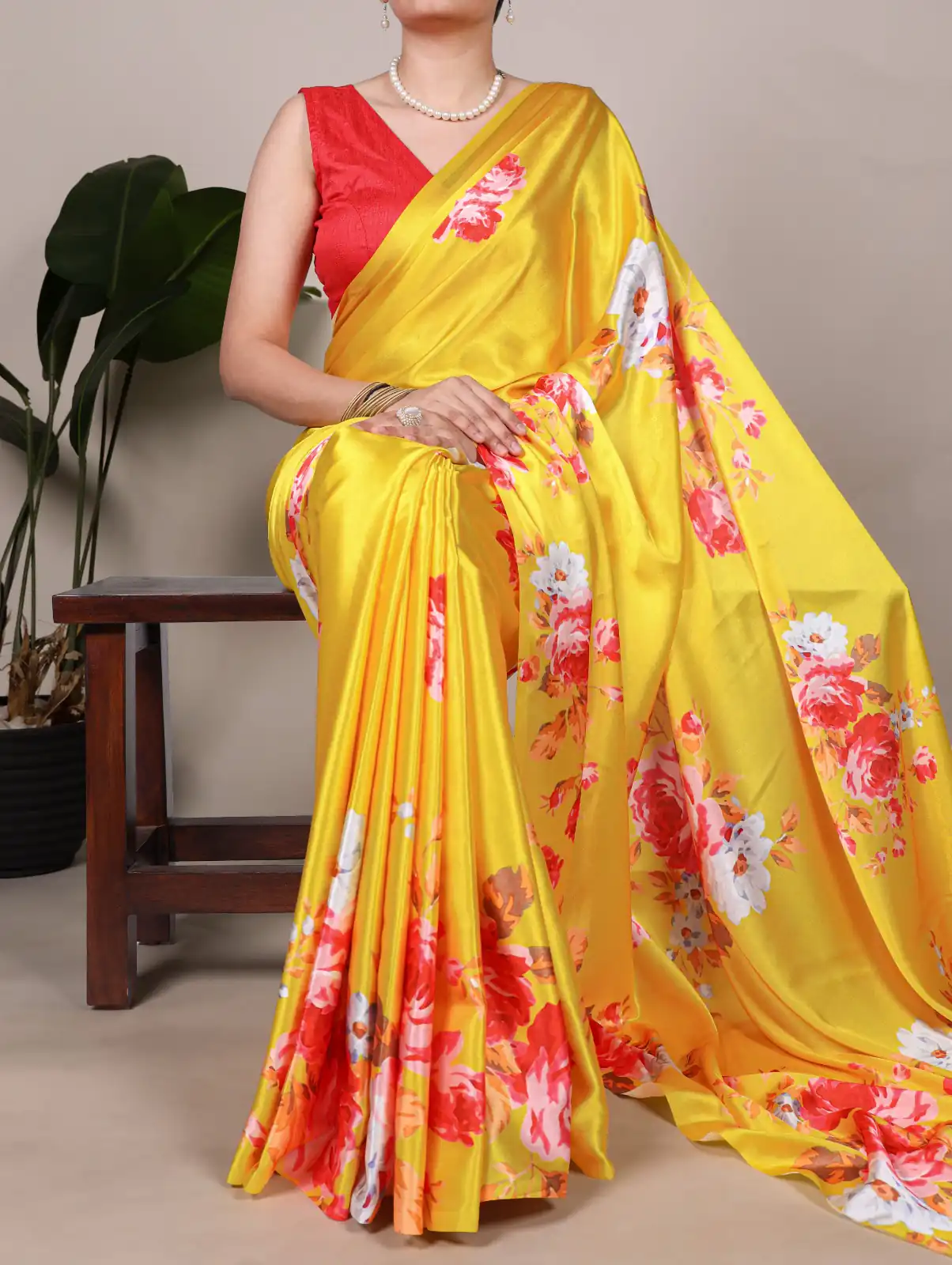 Yellow Satin Silk Printed Saree | Sarees, Bollywood Sarees, Creative Sarees, Designer Sarees, Embroidered Sarees, Ethnic Saree, Modern Digital sarees, Party Wear Sarees