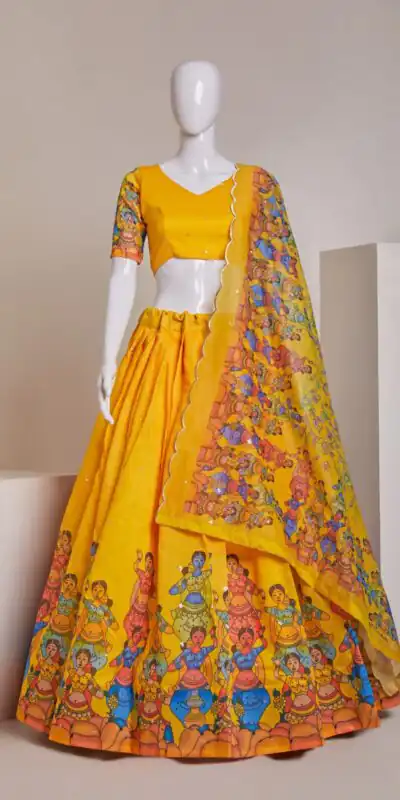 Yellow Silk Embroidery Sequins Print Lehenga Choli | Lehenga, Bollywood Lehenga, Creative Lehenga, Designer Lehenga, Embroidered Lehenga, Party Wear Lehenga