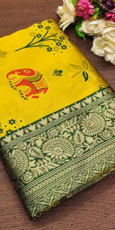 Yellow Soft Lichi Silk Jacquard Saree | Sarees, Bollywood Sarees, Creative Sarees, Designer Sarees, Embroidered Sarees, Ethnic Saree, Modern Digital sarees, Party Wear Sarees
