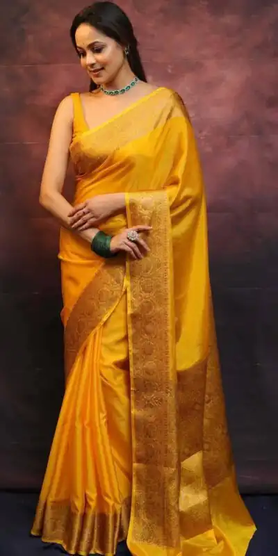 Yellow Soft Lichi Silk Lace Border Saree | Sarees, Bollywood Sarees, Creative Sarees, Designer Sarees, Embroidered Sarees, Ethnic Saree, Modern Digital sarees, Party Wear Sarees