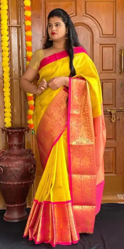 Yellow Soft Silk Jacquard All Over Saree | Sarees, Bollywood Sarees, Creative Sarees, Designer Sarees, Embroidered Sarees, Ethnic Saree, Modern Digital sarees, Party Wear Sarees