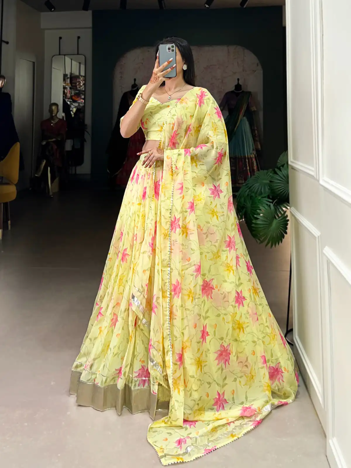 Yellow Tabby Silk Lace Work Lehenga Choli | Lehenga, Bollywood Lehenga, Creative Lehenga, Designer Lehenga, Embroidered Lehenga, Party Wear Lehenga