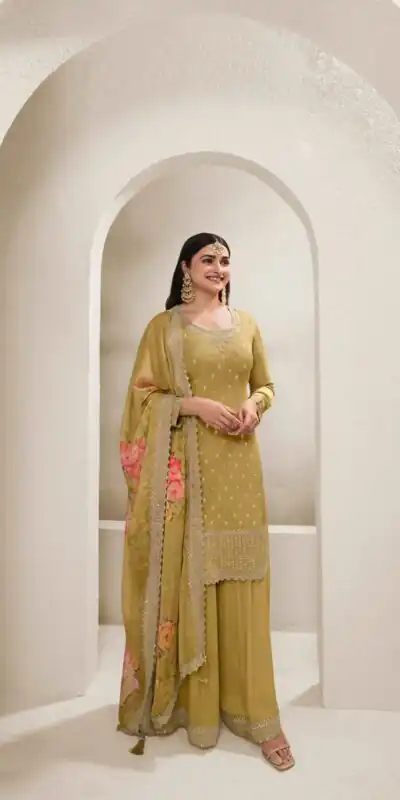 Yellow Viscose Chinon Embroidered Sequence Salwar Suit | Salwar suit, Casual Suits, Creative suits, Designer Suits, Palazzo Suits, Party Wear Suits, Patiala Suits, Straight Suits