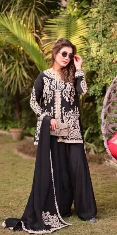 KD 1631 Black Black Faux Georgette Salwar Suit with Embroidery Work. Get it for ₹2099. Delivery 4-6 Working Days. Shop now. | Jump Suits, Salwar suit, Casual Suits, Creative suits, Designer Suits, Palazzo Suits, Party Wear Suits, Patiala Suits, Straight Suits