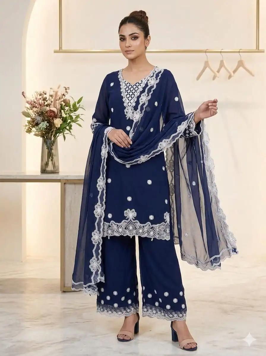 LG 2119 Navy Blue in Georgette Work Embroidery Work & Sequins Work Salwar Suit . Grab it for ₹1999. Delivery 4-6 Working Days. Shop now. | Jump Suits, Salwar suit, Casual Suits, Creative suits, Designer Suits, Palazzo Suits, Party Wear Suits, Patiala Suits, Straight Suits