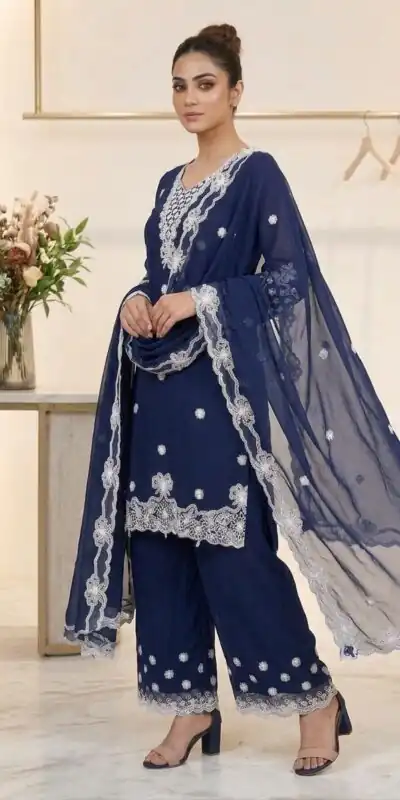 LG 2119 Navy Blue in Georgette Work Embroidery Work & Sequins Work Salwar Suit . Grab it for ₹1999. Delivery 4-6 Working Days. Shop now. | Jump Suits, Salwar suit, Casual Suits, Creative suits, Designer Suits, Palazzo Suits, Party Wear Suits, Patiala Suits, Straight Suits