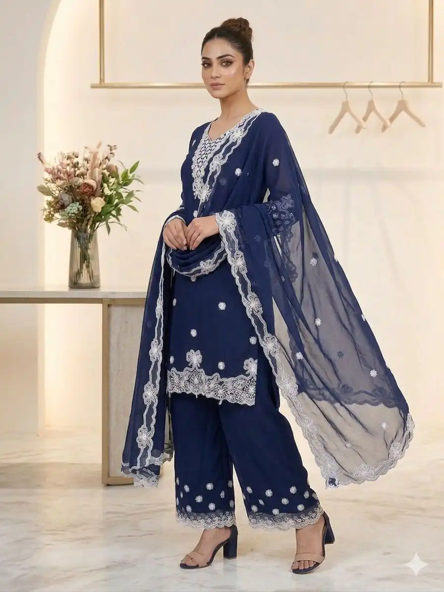 LG 2119 Navy Blue in Georgette Work Embroidery Work & Sequins Work Salwar Suit . Grab it for ₹1999. Delivery 4-6 Working Days. Shop now. | Jump Suits, Salwar suit, Casual Suits, Creative suits, Designer Suits, Palazzo Suits, Party Wear Suits, Patiala Suits, Straight Suits