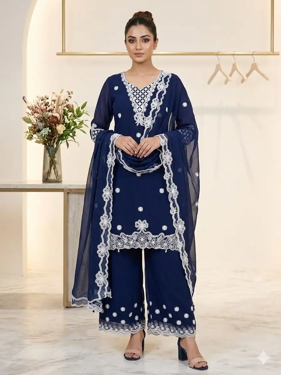 LG 2119 Navy Blue in Georgette Work Embroidery Work & Sequins Work Salwar Suit . Grab it for ₹1999. Delivery 4-6 Working Days. Shop now. | Jump Suits, Salwar suit, Casual Suits, Creative suits, Designer Suits, Palazzo Suits, Party Wear Suits, Patiala Suits, Straight Suits