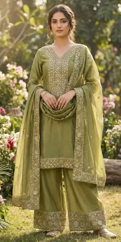 JF 040 Mehandi Fendy Silk Salwar Suitwith Embroidery Work & Lace Work. Now at just ₹2049. Delivery 4-6 Working Days. Shop now. | Jump Suits, Salwar suit, Casual Suits, Creative suits, Designer Suits, Palazzo Suits, Party Wear Suits, Patiala Suits, Straight Suits