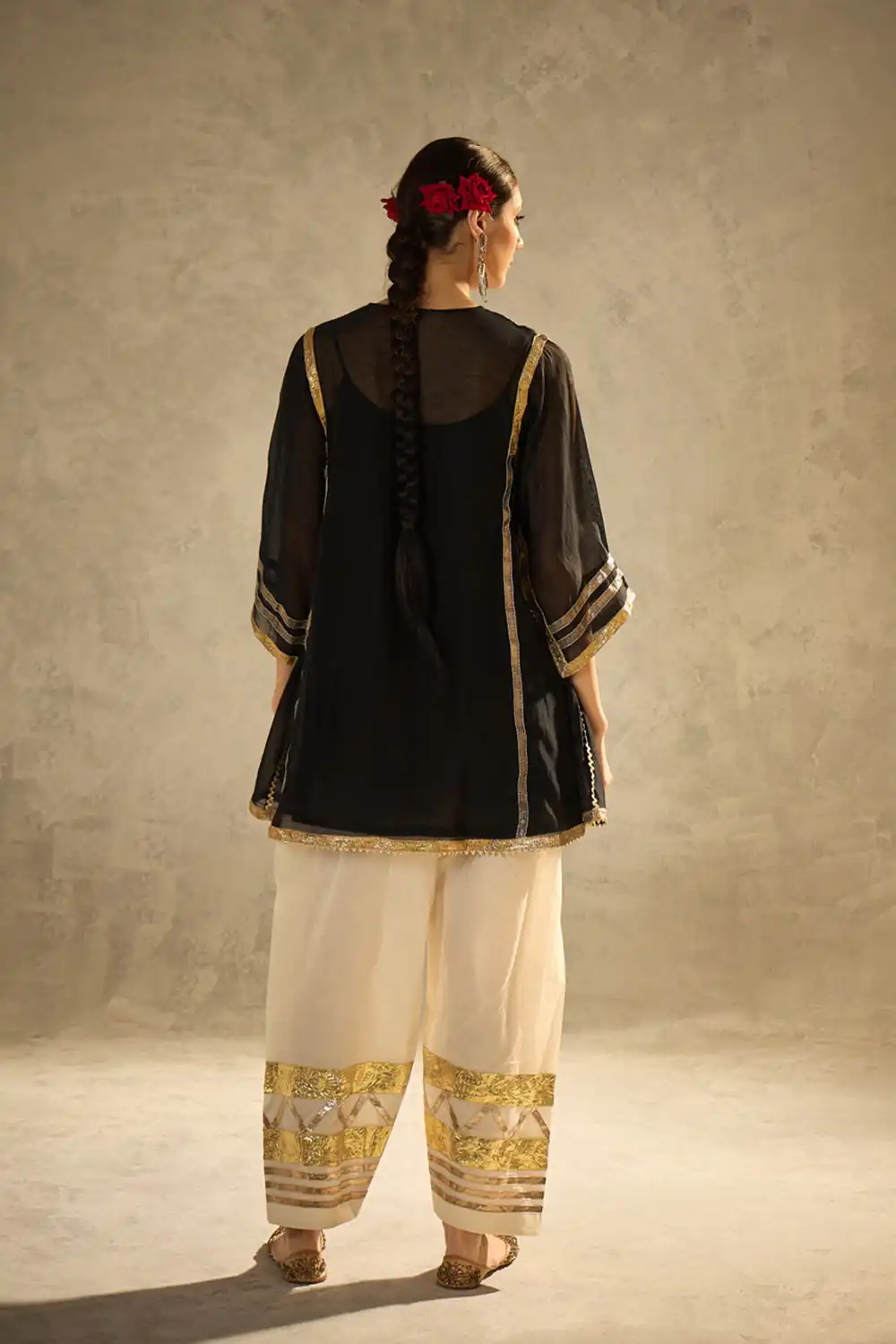 ST 1169 Black Black Chinon Salwar Suit with Gotta Patti Work. Available at ₹1849 only. Delivery 4-6 Working Days. Shop now. | Jump Suits, Salwar suit, Casual Suits, Creative suits, Designer Suits, Palazzo Suits, Party Wear Suits, Patiala Suits, Straight Suits