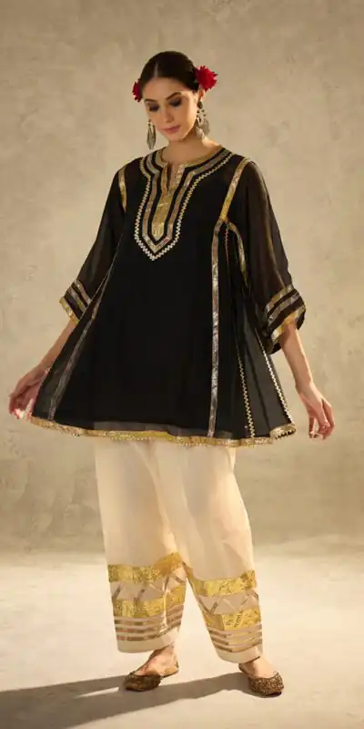 ST 1169 Black Black Chinon Salwar Suit with Gotta Patti Work. Available at ₹1849 only. Delivery 4-6 Working Days. Shop now. | Jump Suits, Salwar suit, Casual Suits, Creative suits, Designer Suits, Palazzo Suits, Party Wear Suits, Patiala Suits, Straight Suits