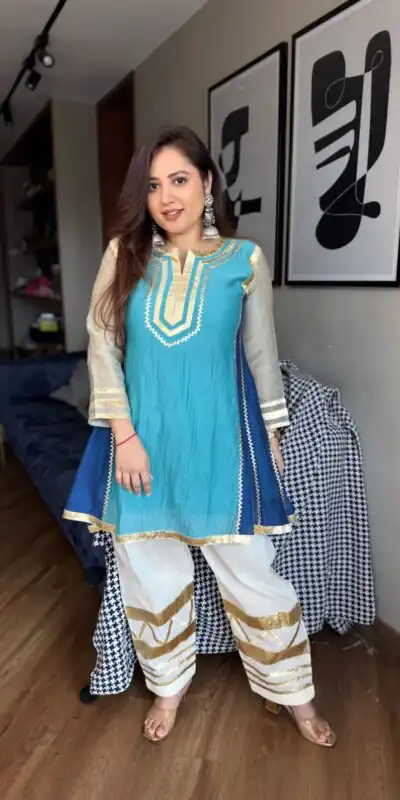 ST 1169 Blue Color Chinon Salwar Suit with Gotta Patti Work. Available at ₹1849 only. Delivery 4-6 Working Days. Shop now. | Jump Suits, Salwar suit, Casual Suits, Creative suits, Designer Suits, Palazzo Suits, Party Wear Suits, Patiala Suits, Straight Suits
