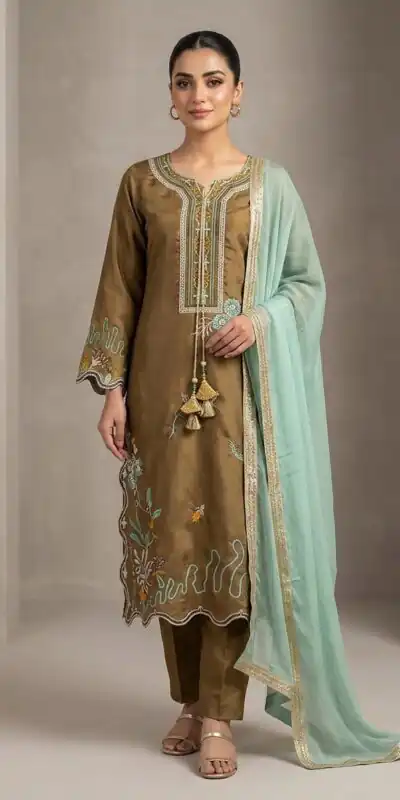 LG 2120 Brown | Brown Glass Roman Salwar Suit with Embroidery Work. Introductory Price ₹1999. Delivery 4-6 Working Days. Shop now. | Jump Suits, Salwar suit, Casual Suits, Creative suits, Designer Suits, Palazzo Suits, Party Wear Suits, Patiala Suits, Straight Suits