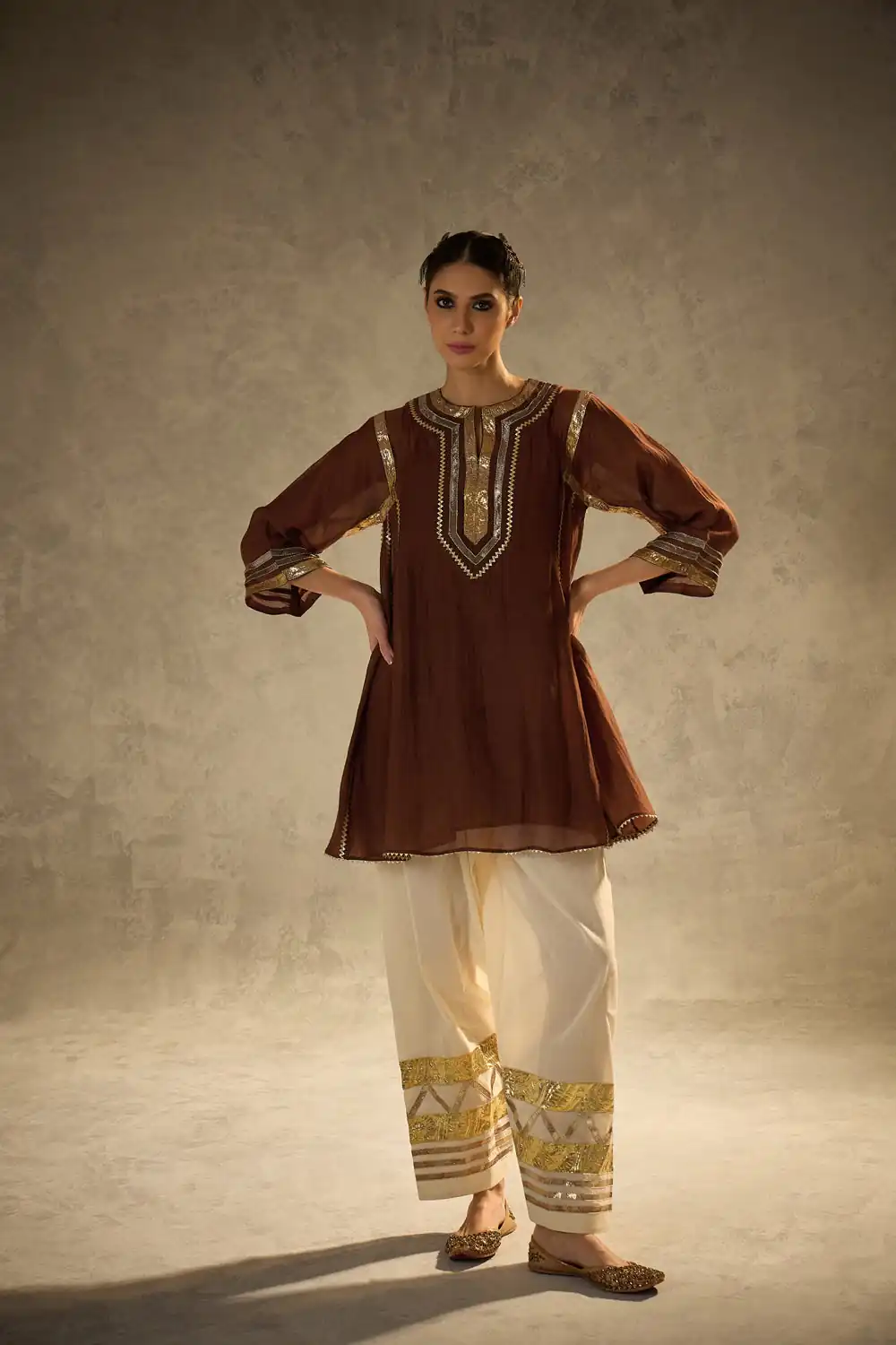 ST 1169 Rust Color Chinon Salwar Suit with Gotta Patti Work. Available at ₹1849 only. Delivery 4-6 Working Days. Shop now. | Jump Suits, Salwar suit, Casual Suits, Creative suits, Designer Suits, Palazzo Suits, Party Wear Suits, Patiala Suits, Straight Suits