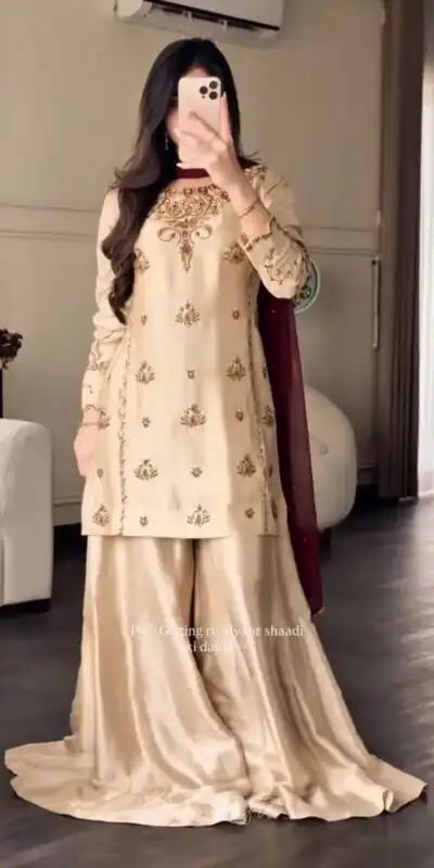 WW 1272 Cream Pure Natural Crep Salwar Suit with Moti Work & Embroidery Work. Affordable Price ₹1949. Delivery 4-6 Working Days. Shop now. | Jump Suits, Salwar suit, Casual Suits, Creative suits, Designer Suits, Palazzo Suits, Party Wear Suits, Patiala Suits, Straight Suits
