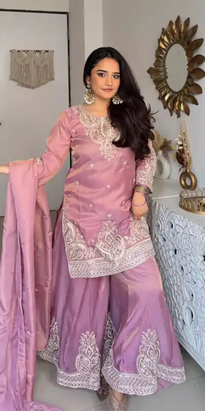 DB 43 Pink Fendy Silk Salwar Suit with Mirror Work & Embroidery Work. Best Price ₹20149. Delivery 4-6 Working Days. Shop now. | Jump Suits, Salwar suit, Casual Suits, Creative suits, Designer Suits, Palazzo Suits, Party Wear Suits, Patiala Suits, Straight Suits