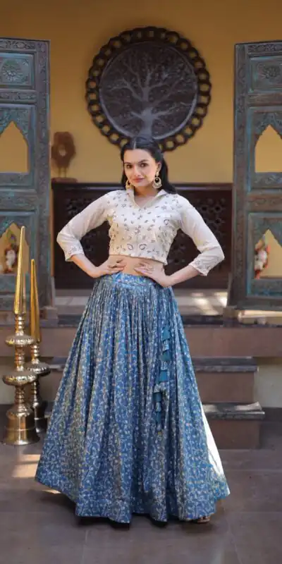 KA 5070 Teal | Cosmos Lehenga Choli with Embroidery Work & Bead Work. Available at ₹2599 only. Delivery 4-6 Working Days. Shop now. | Lehenga, Bollywood Lehenga, Creative Lehenga, Designer Lehenga, Embroidered Lehenga, Party Wear Lehenga