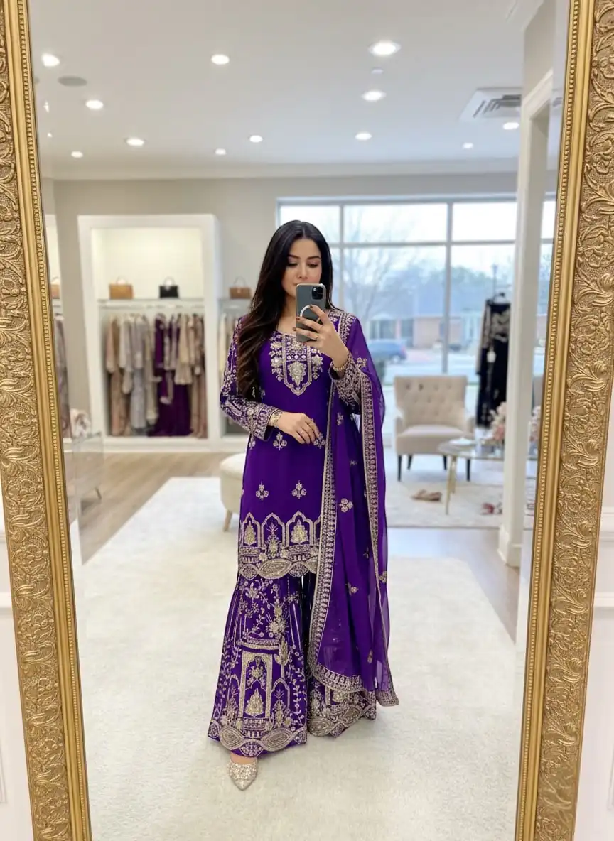 WW 1250 Purple Faux Georgette With 5 mm Sequence Work Salwar Suit Wedding, Party, Festive, Events Etc. Expected Delivery 4-6 Working Days @2399/- | Jump Suits, Salwar suit, Casual Suits, Creative suits, Designer Suits, Palazzo Suits, Party Wear Suits, Patiala Suits, Straight Suits
