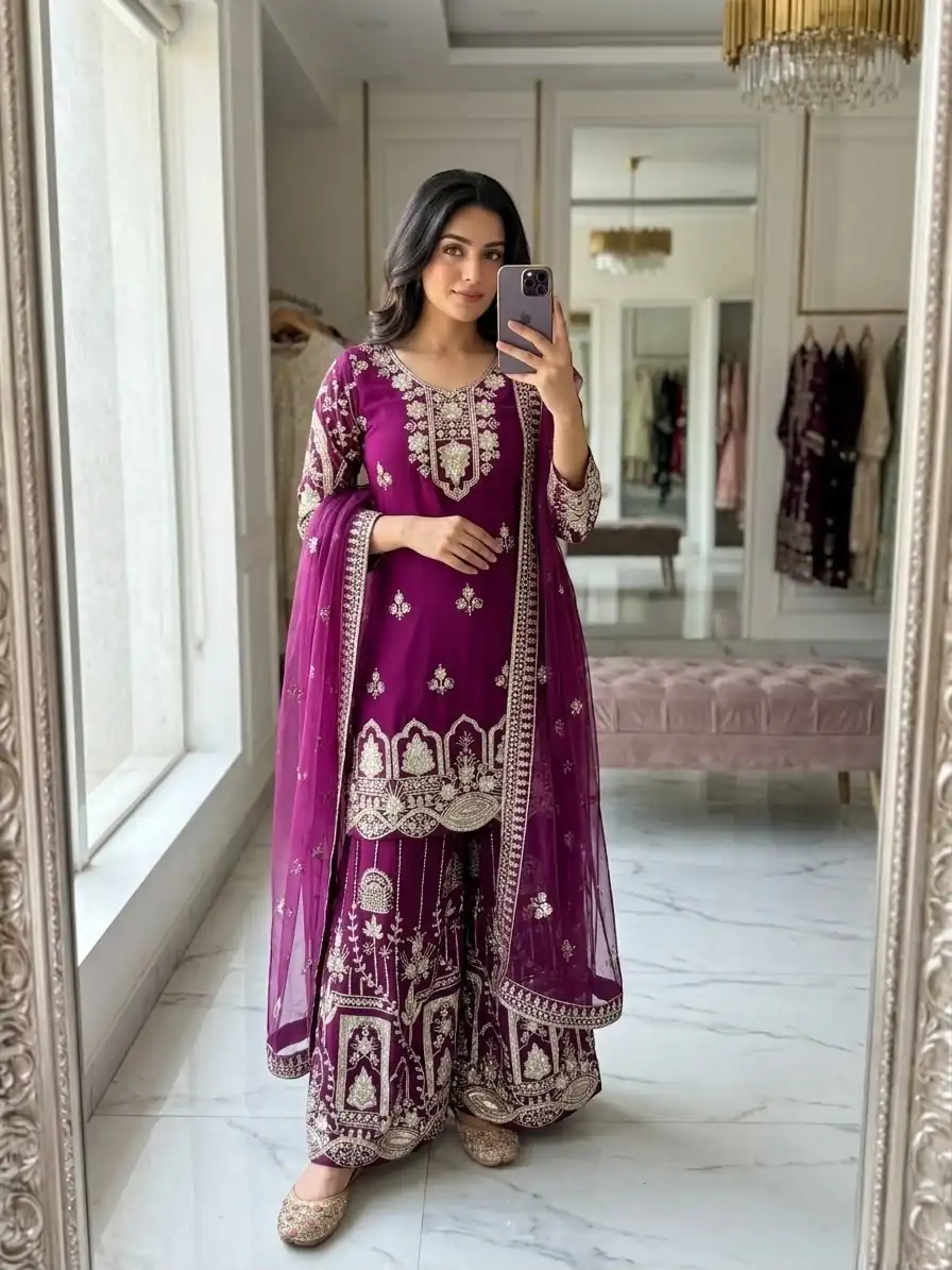 WW 1250 Wine Faux Georgette With 5 mm Sequence Work Salwar Suit Wedding, Party, Festive, Events Etc. Expected Delivery 4-6 Working Days @2399/- | Jump Suits, Salwar suit, Casual Suits, Creative suits, Designer Suits, Palazzo Suits, Party Wear Suits, Patiala Suits, Straight Suits