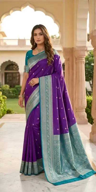 MB 6079 Purple Soft Banarasi Silk Saree with Zari Work & Moti Work. Introductory Price ₹1949. Delivery 4-6 Working Days. Shop now. | Sarees, Bollywood Sarees, Creative Sarees, Designer Sarees, Embroidered Sarees, Ethnic Saree, Modern Digital sarees, Party Wear Sarees