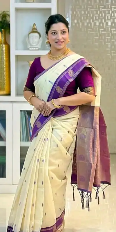 KPR 308 Cream in Soft Lichi Silk Jacquard Work Designer Work Saree . Exclusive Offer ₹1449. Delivery 4-6 Working Days. Shop now. | Sarees, Bollywood Sarees, Creative Sarees, Designer Sarees, Embroidered Sarees, Ethnic Saree, Modern Digital sarees, Party Wear Sarees