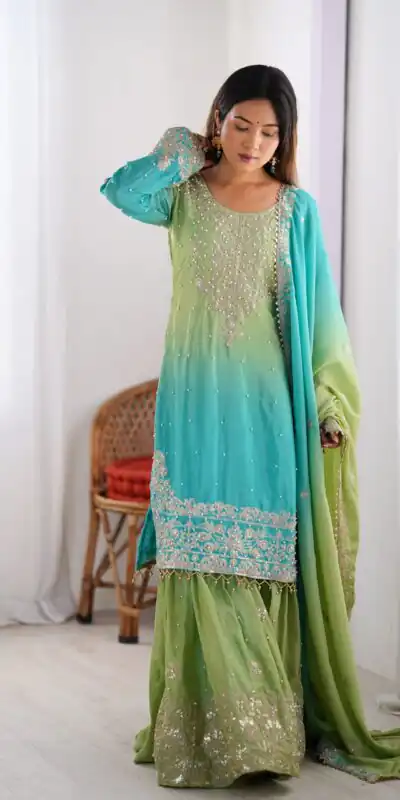 SP 01 Green Color Chinon Silk Designer Work Salwar Suit in Get it for ₹2499. Delivery 4-6 Working Days. Best Online Shop now. | Jump Suits, Salwar suit, Casual Suits, Creative suits, Designer Suits, Palazzo Suits, Party Wear Suits, Patiala Suits, Straight Suits