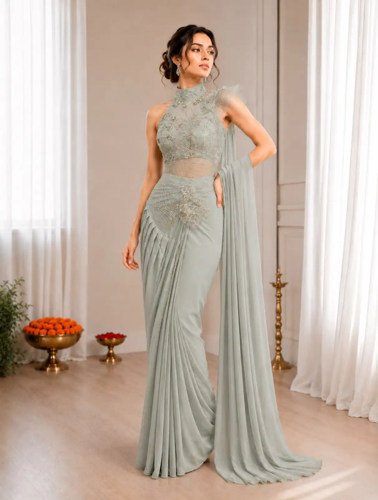BB 82 Grey | Crep Silk Saree with Sequins Work & Embroidery Work. Special Price ₹1899. Delivery 4-6 Working Days. Shop now. | Sarees, Bollywood Sarees, Creative Sarees, Designer Sarees, Embroidered Sarees, Ethnic Saree, Modern Digital sarees, Party Wear Sarees