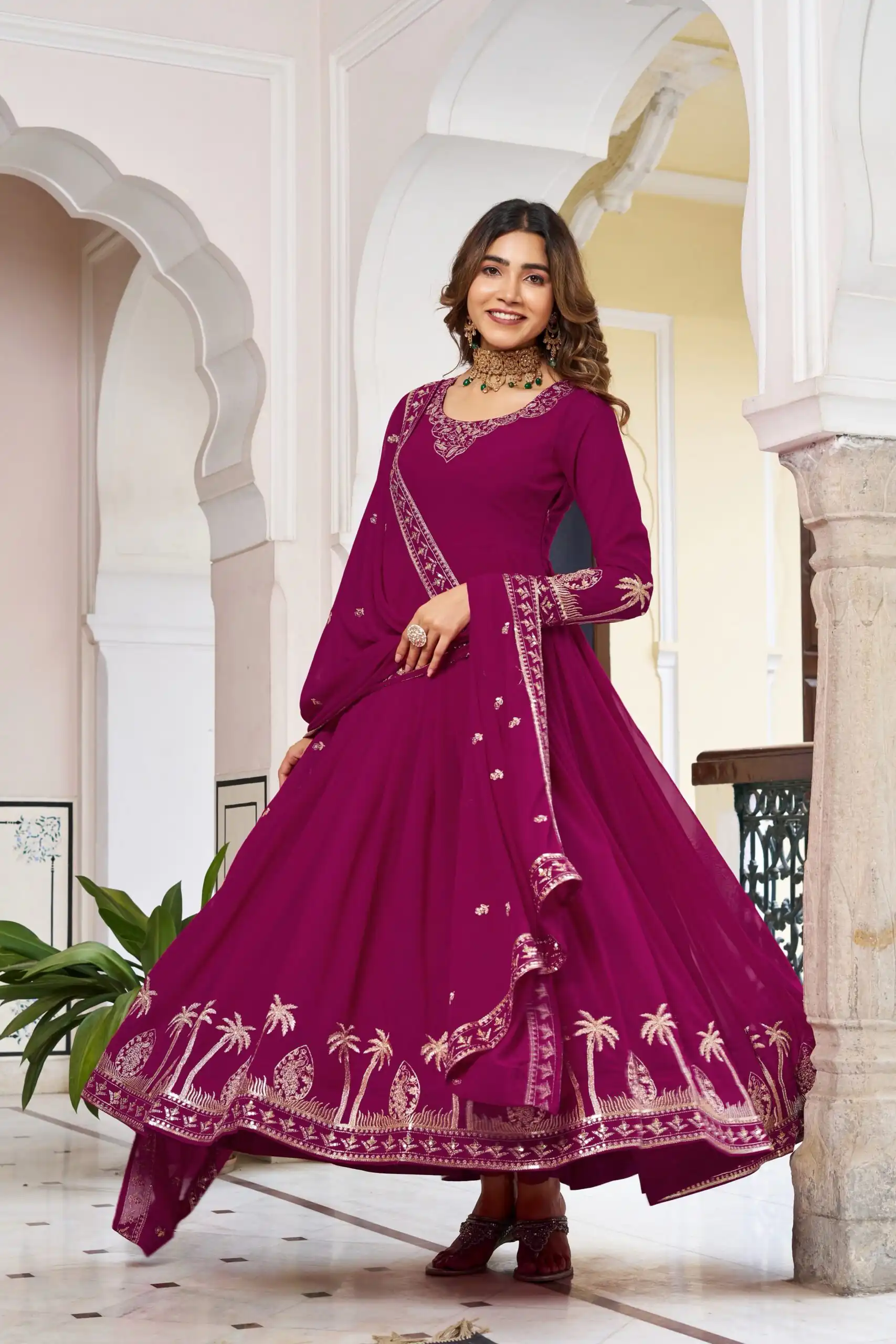 SP 31 Pink Faux Georgette Salwar Suit with Lace Work & Digital Print. Introductory Price ₹1999. Delivery 4-6 Working Days. Shop now. | Anarkali Suits, Bollywood Anarkali, Creative-Anarkali, Designer Anarkali, Embroidered Anarkali, Party Wear Anarkali, Salwar suit