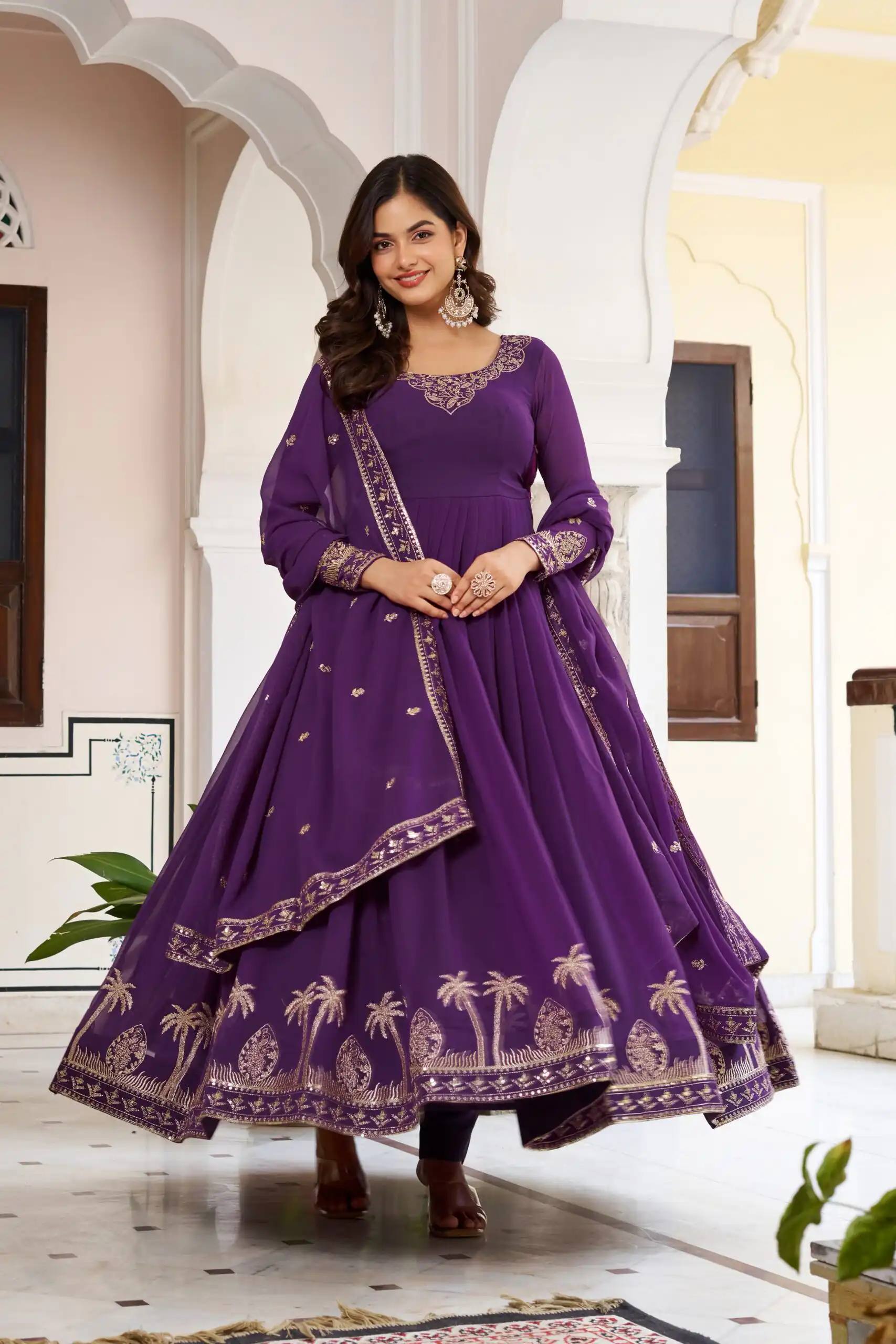 SP 31 Purple Faux Georgette Salwar Suit with Lace Work & Digital Print. Introductory Price ₹1999. Delivery 4-6 Working Days. Shop now. | Anarkali Suits, Bollywood Anarkali, Creative-Anarkali, Designer Anarkali, Embroidered Anarkali, Party Wear Anarkali, Salwar suit