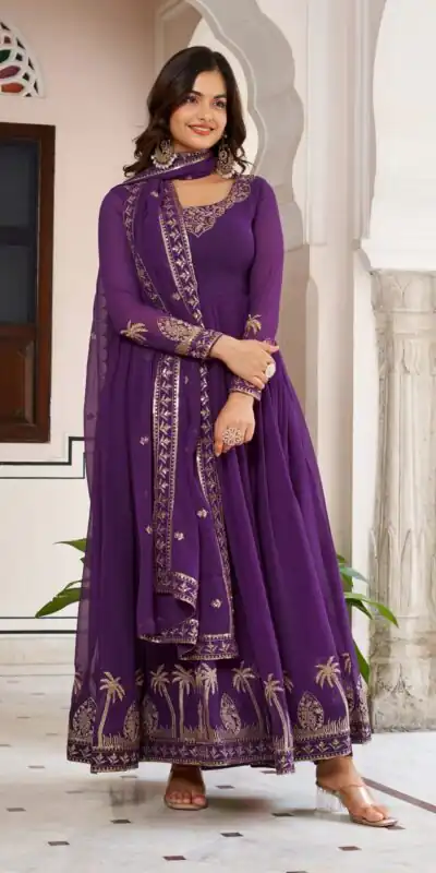 SP 31 Purple Faux Georgette Salwar Suit with Lace Work & Digital Print. Introductory Price ₹1999. Delivery 4-6 Working Days. Shop now. | Anarkali Suits, Bollywood Anarkali, Creative-Anarkali, Designer Anarkali, Embroidered Anarkali, Party Wear Anarkali, Salwar suit