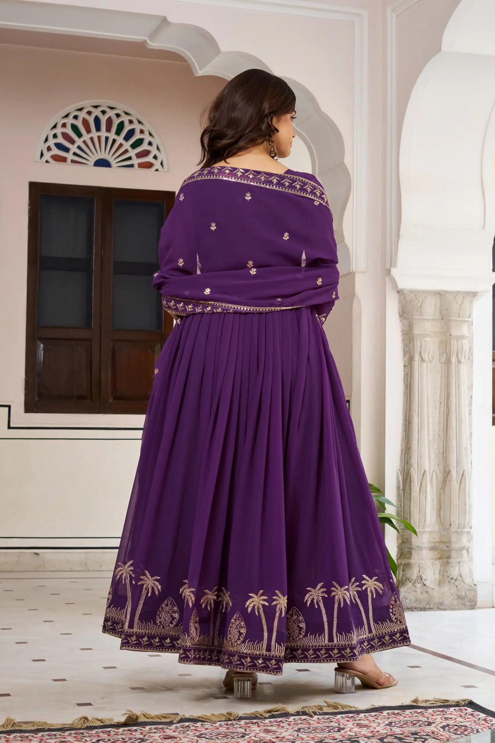 SP 31 Purple Faux Georgette Salwar Suit with Lace Work & Digital Print. Introductory Price ₹1999. Delivery 4-6 Working Days. Shop now. | Anarkali Suits, Bollywood Anarkali, Creative-Anarkali, Designer Anarkali, Embroidered Anarkali, Party Wear Anarkali, Salwar suit