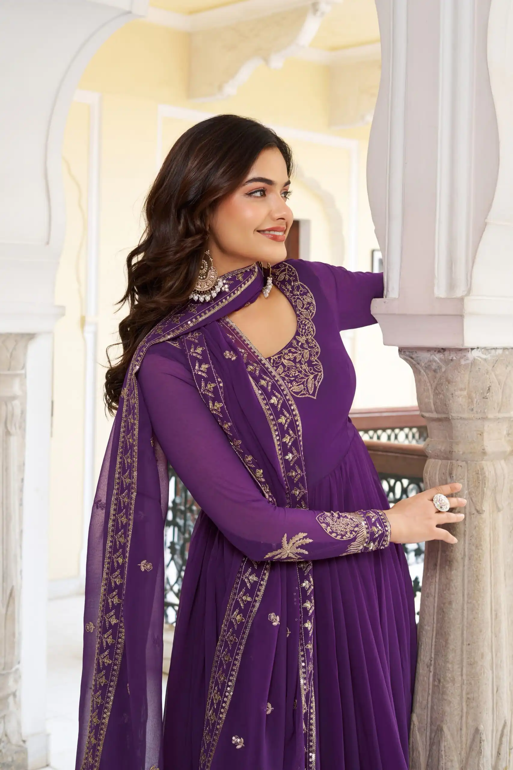 SP 31 Purple Faux Georgette Salwar Suit with Lace Work & Digital Print. Introductory Price ₹1999. Delivery 4-6 Working Days. Shop now. | Anarkali Suits, Bollywood Anarkali, Creative-Anarkali, Designer Anarkali, Embroidered Anarkali, Party Wear Anarkali, Salwar suit