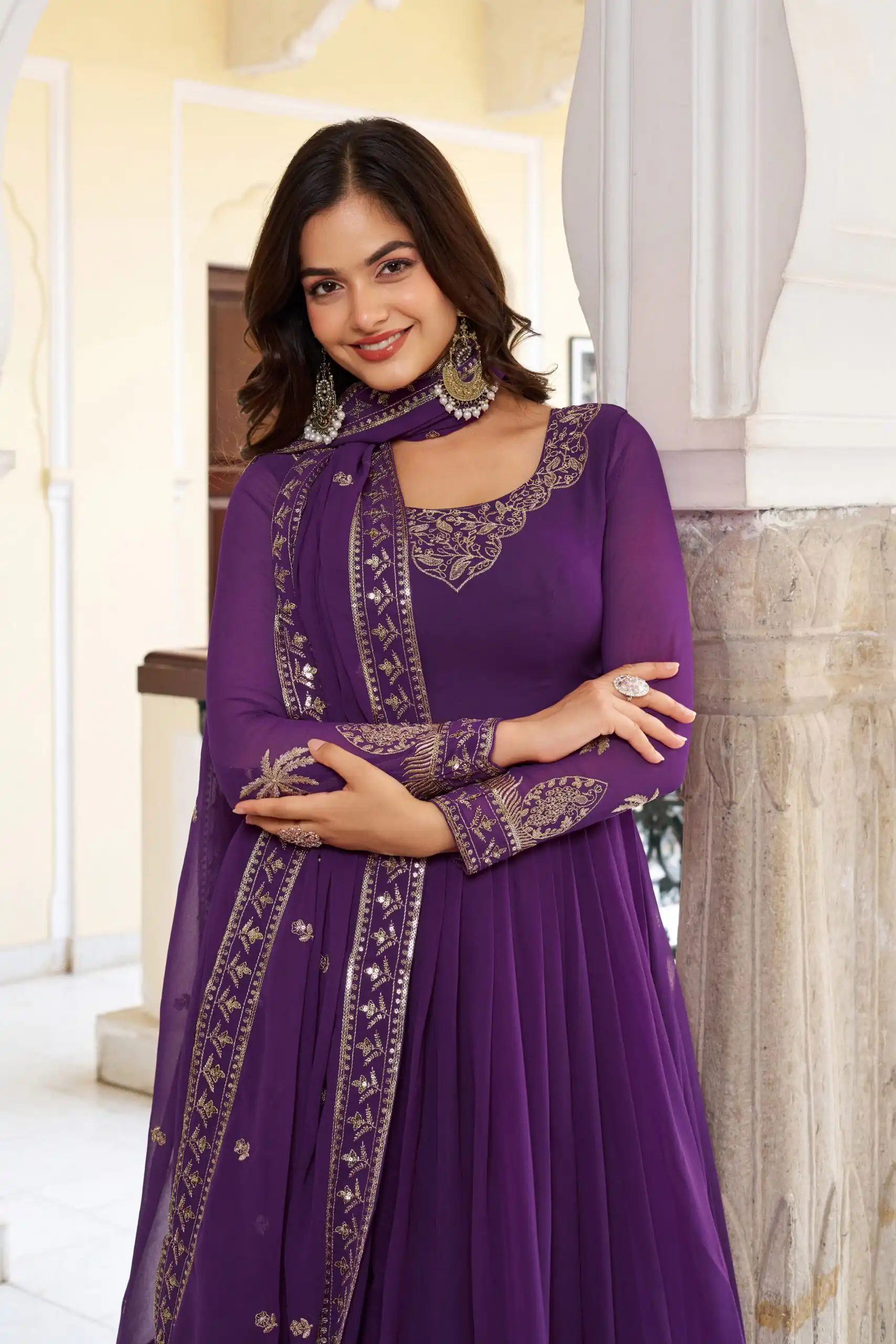 SP 31 Purple Faux Georgette Salwar Suit with Lace Work & Digital Print. Introductory Price ₹1999. Delivery 4-6 Working Days. Shop now. | Anarkali Suits, Bollywood Anarkali, Creative-Anarkali, Designer Anarkali, Embroidered Anarkali, Party Wear Anarkali, Salwar suit
