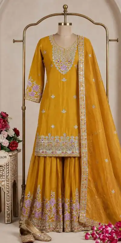 WW 1273 Mustered Chinon Silk Salwar Suit with Embroidery Work & Sequins Work. Get it for ₹2499. Delivery 4-6 Working Days. Shop now. | Jump Suits, Salwar suit, Casual Suits, Creative suits, Designer Suits, Palazzo Suits, Party Wear Suits, Patiala Suits, Straight Suits