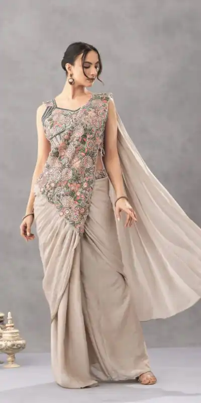 ST 1180 Chiku in Chiku Chinon. Embroidery Work Gorgeous Saree Wedding, Party, Festive, Events, Grab it for ₹1899. Delivery 4-6 Working Days. Shop now. | Sarees, Bollywood Sarees, Creative Sarees, Designer Sarees, Embroidered Sarees, Ethnic Saree, Modern Digital sarees, Party Wear Sarees