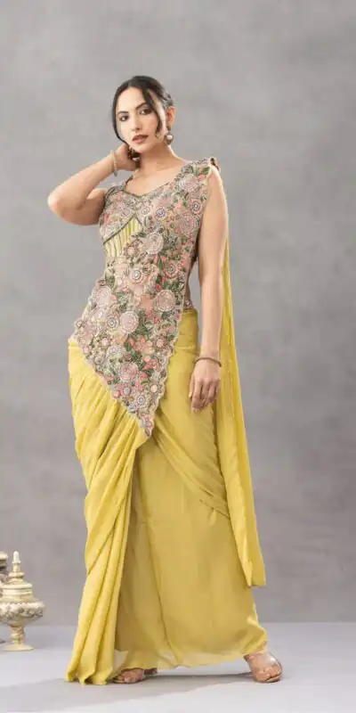 ST 1180 Lemon Yellow in Chinon. Embroidery Work Gorgeous Saree Wedding, Party, Festive, Events, Grab it for ₹1899. Delivery 4-6 Working Days. Shop now. | Sarees, Bollywood Sarees, Creative Sarees, Designer Sarees, Embroidered Sarees, Ethnic Saree, Modern Digital sarees, Party Wear Sarees
