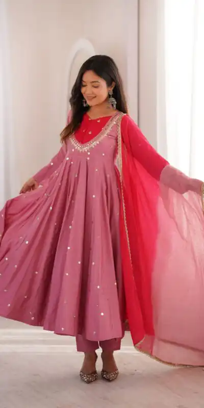 ZF 5023 Pink Roman Silk Gown with Mirror Work & Embroidery Work. Special Price ₹2099. Delivery 4-6 Working Days. Shop now. | Gowns, Bollywood Gowns, Creative Gowns, Designer Gowns, Embroidered Gowns, Party Wear Gowns