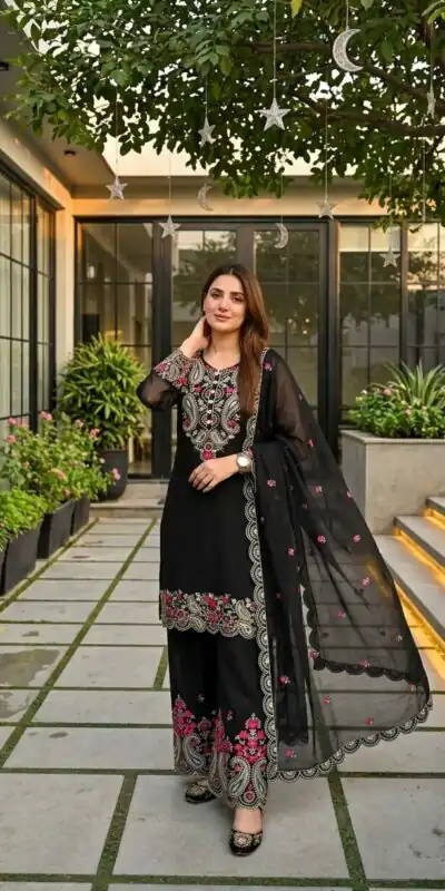 MT 1078 Black Roman Silk Salwar Suit Perfect for Wedding, Party, Ethnic Day, Anniversary, Diwali – . Now at just ₹2399. Delivery 4-6 Working Days. | Jump Suits, Salwar suit, Casual Suits, Creative suits, Designer Suits, Palazzo Suits, Party Wear Suits, Patiala Suits, Straight Suits