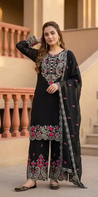 MT 1078 Black Roman Silk Salwar Suit Perfect for Wedding, Party, Ethnic Day, Anniversary, Diwali – . Now at just ₹2399. Delivery 4-6 Working Days. | Jump Suits, Salwar suit, Casual Suits, Creative suits, Designer Suits, Palazzo Suits, Party Wear Suits, Patiala Suits, Straight Suits