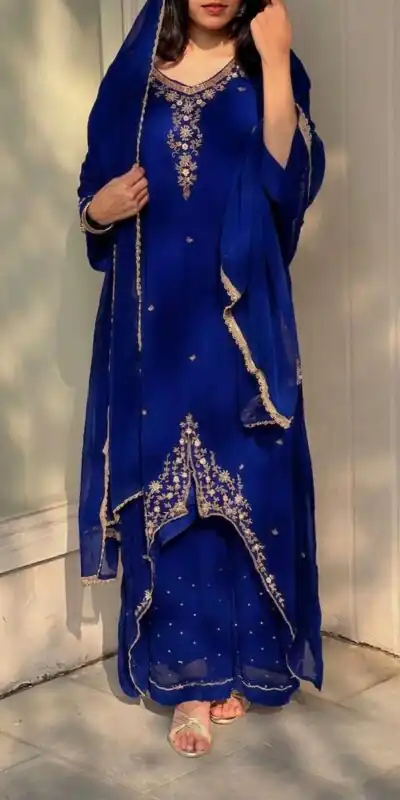 VLM 322 Blue Georgette Salwar Suit Perfect for Wedding, Party, Housewarming, Durga Puja, Festival Celebrations – . Grab it for ₹1949. Delivery 4-6 Workin | Jump Suits, Salwar suit, Casual Suits, Creative suits, Designer Suits, Palazzo Suits, Party Wear Suits, Patiala Suits, Straight Suits
