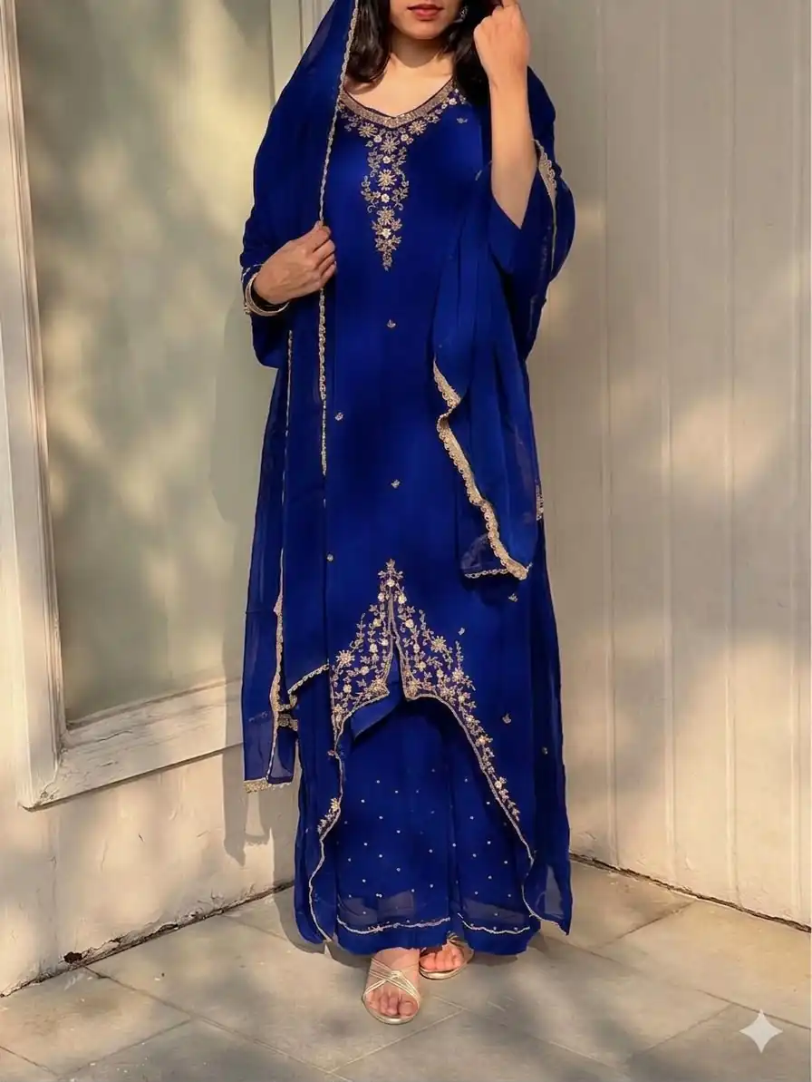 VLM 322 Blue Georgette Salwar Suit Perfect for Wedding, Party, Housewarming, Durga Puja, Festival Celebrations – . Grab it for ₹1949. Delivery 4-6 Workin | Jump Suits, Salwar suit, Casual Suits, Creative suits, Designer Suits, Palazzo Suits, Party Wear Suits, Patiala Suits, Straight Suits