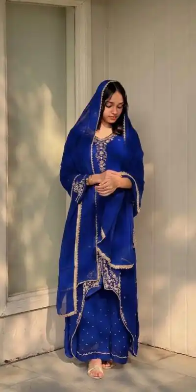VLM 322 Blue Georgette Salwar Suit Perfect for Wedding, Party, Housewarming, Durga Puja, Festival Celebrations – . Grab it for ₹1949. Delivery 4-6 Workin | Jump Suits, Salwar suit, Casual Suits, Creative suits, Designer Suits, Palazzo Suits, Party Wear Suits, Patiala Suits, Straight Suits