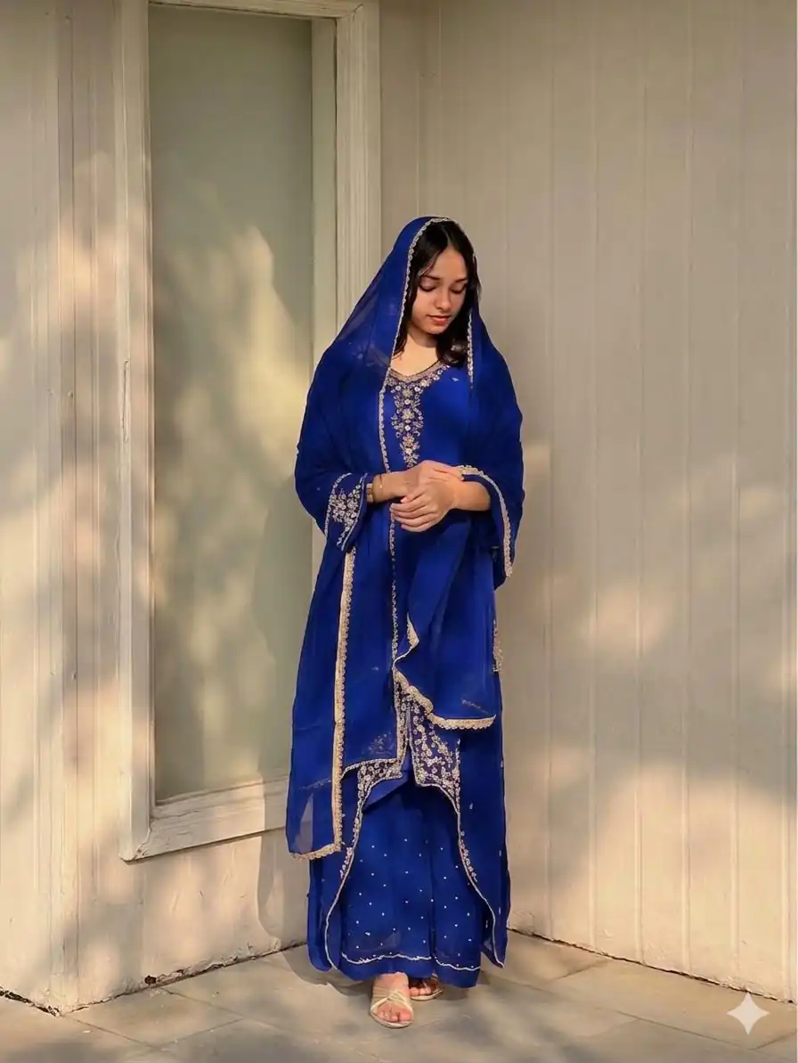 VLM 322 Blue Georgette Salwar Suit Perfect for Wedding, Party, Housewarming, Durga Puja, Festival Celebrations – . Grab it for ₹1949. Delivery 4-6 Workin | Jump Suits, Salwar suit, Casual Suits, Creative suits, Designer Suits, Palazzo Suits, Party Wear Suits, Patiala Suits, Straight Suits