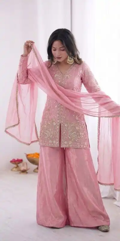 JF 043 Light Pink Pure Fendy Silk Salwar Suitwith Embroidery Work & Sequins Work. Exclusive Offer ₹1940. Delivery 4-6 Working Days. Shop now. | Jump Suits, Salwar suit, Casual Suits, Creative suits, Designer Suits, Palazzo Suits, Party Wear Suits, Patiala Suits, Straight Suits