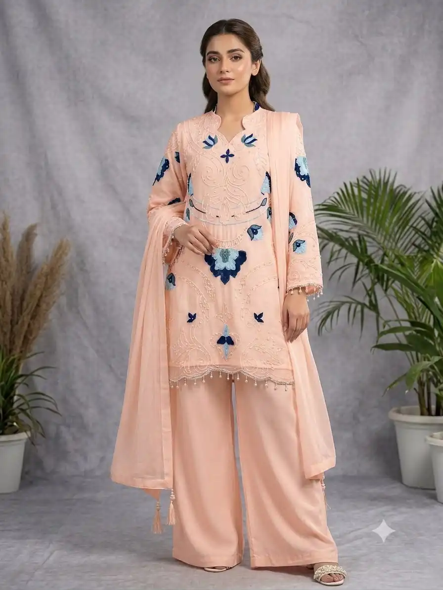 LG 2121 Peach Soft Organza Salwar Suit with Embroidery Work & Cut Work. Available at ₹2099 only. Delivery 4-6 Working Days. Shop now. | Jump Suits, Salwar suit, Casual Suits, Creative suits, Designer Suits, Palazzo Suits, Party Wear Suits, Patiala Suits, Straight Suits
