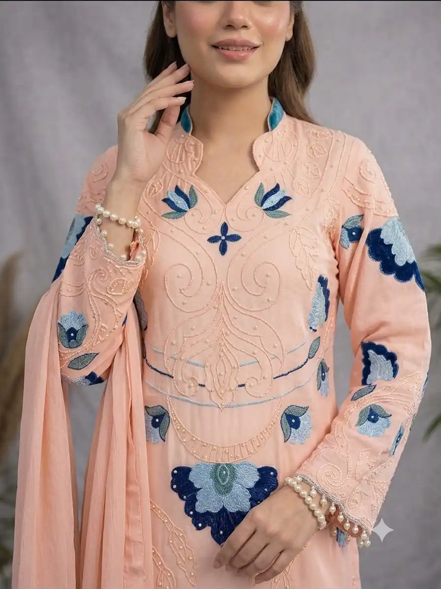LG 2121 Peach Soft Organza Salwar Suit with Embroidery Work & Cut Work. Available at ₹2099 only. Delivery 4-6 Working Days. Shop now. | Jump Suits, Salwar suit, Casual Suits, Creative suits, Designer Suits, Palazzo Suits, Party Wear Suits, Patiala Suits, Straight Suits