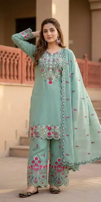 MT 1078 Sea Green Roman Silk Salwar Suit Perfect for Wedding, Party, Ethnic Day, Anniversary, Diwali – . Now at just ₹2399. Delivery 4-6 Working Days. | Jump Suits, Salwar suit, Casual Suits, Creative suits, Designer Suits, Palazzo Suits, Party Wear Suits, Patiala Suits, Straight Suits